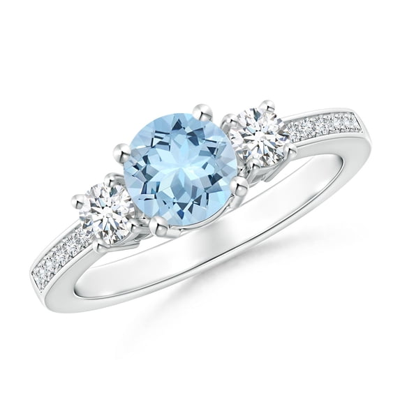 ANGARA Natural Classic Three Stone Aquamarine and Diamond Ring in 14K White Gold for Women (Size-6mm) | March Birthstone, Birthday, Anniversary, Jewelry Gift for Women | Natural Aquamarine Ring
