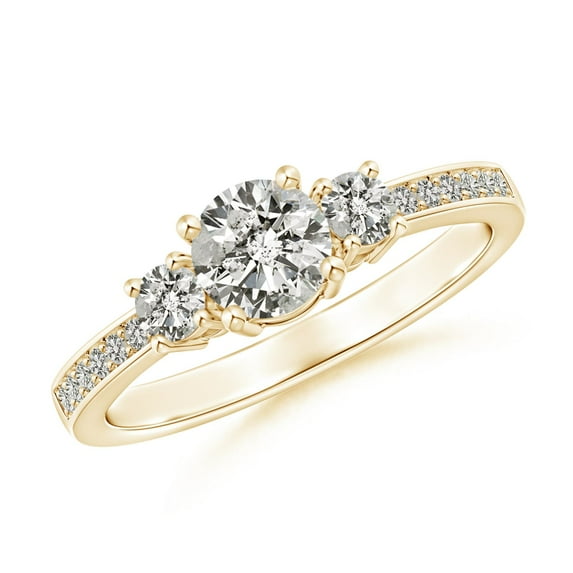 ANGARA Natural Classic Three Stone Diamond Engagement Ring in 14K Yellow Gold for Women (Size-5mm| Color-K| Clarity-I3) | April Birthstone, Anniversary, Jewelry Gift for Women | Natural Diamond Ring