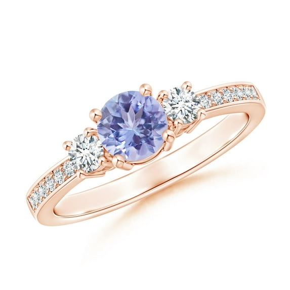 ANGARA Natural Classic Three Stone Tanzanite and Diamond Ring in 14K Rose Gold for Women (Size-5mm) | December Birthstone, Birthday, Anniversary, Jewelry Gift for Women | Natural Tanzanite Ring