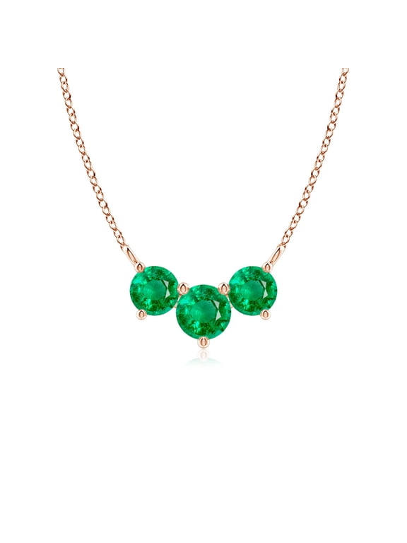 Natural Classic Trio Emerald Necklace in 14K Rose Gold for Women (Size-5mm) | May Birthstone, Birthday, Anniversary, Jewelry Gift for Women | Natural Emerald Necklace