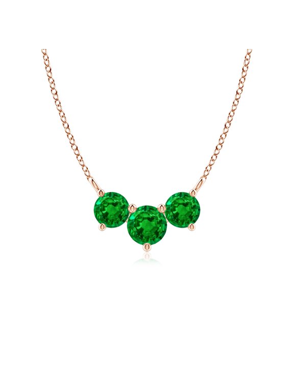 Natural Classic Trio Emerald Necklace in 14K Rose Gold for Women (Size-5mm) | May Birthstone, Birthday, Anniversary, Jewelry Gift for Women | Natural Emerald Necklace