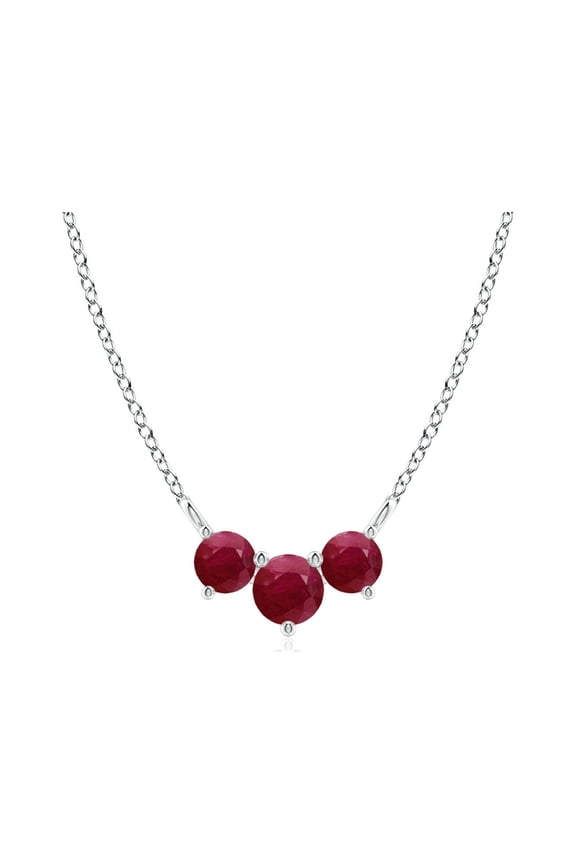 Natural Classic Trio Ruby Necklace in 14K White Gold for Women (Size-4mm) | July Birthstone, Birthday, Anniversary, Jewelry Gift for Women | Natural Ruby Necklace