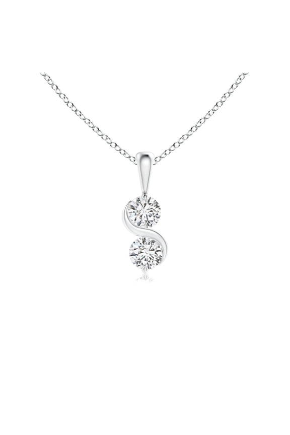 Natural Classic Two Stone Diamond Swirl Pendant in Platinum for Women (Size-3.2mm| Color-H| Clarity-SI2) | April Birthstone, Anniversary, Jewelry Gift for Women | Natural Diamond Necklace