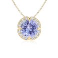 thumbnail image 1 of ANGARA Natural Claw-Set 1.45 ct Tanzanite Clover Pendant with Diamond in 14K Yellow Gold for Women (Size-7mm) | December Birthstone, Anniversary, Jewelry Gift for Women | Natural Tanzanite Necklace, 1 of 8