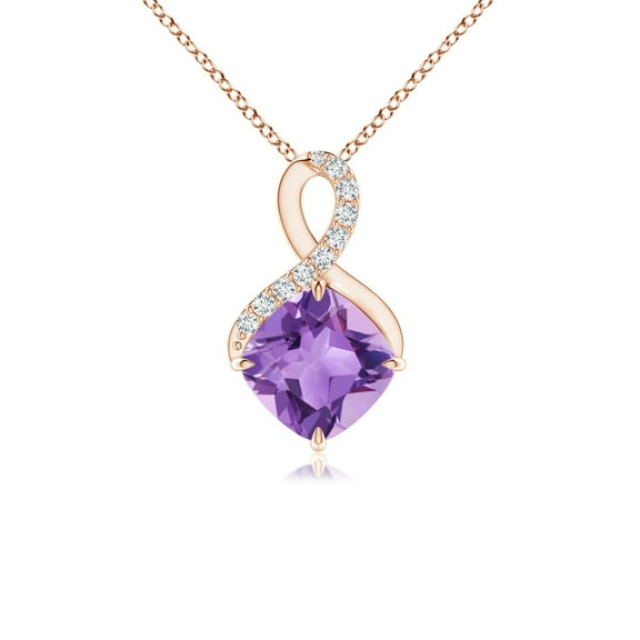 ANGARA Natural Claw-Set Amethyst Infinity Pendant with Diamonds in 14K Rose Gold for Women (Size-6mm) | February Birthstone, Birthday, Anniversary, Jewelry Gift for Women | Natural Amethyst Necklace