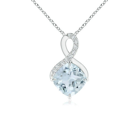 ANGARA Natural Claw-Set Aquamarine Infinity Pendant with Diamonds in 14K White Gold for Women (Size-6mm) | March Birthstone, Anniversary, Jewelry Gift for Women | Natural Aquamarine Necklace