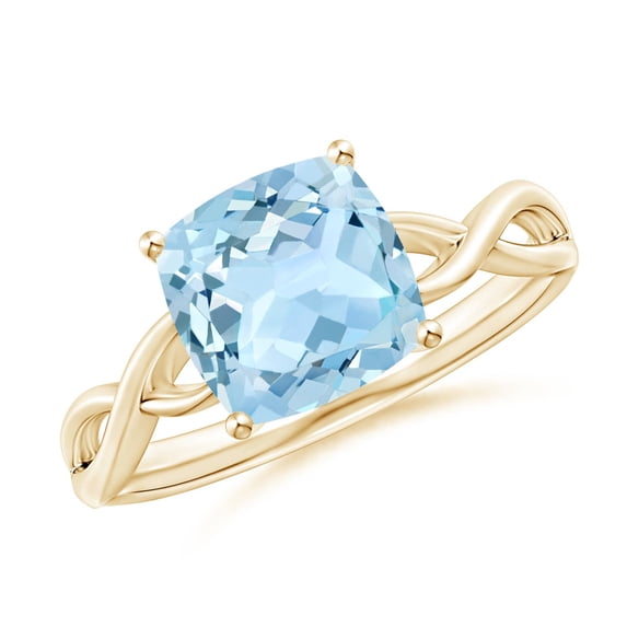 ANGARA Natural Claw-Set Cushion 1.95 ct Aquamarine Solitaire Engagement Ring in 14K Yellow Gold for Women (Size-8mm) | March Birthstone, Anniversary, Jewelry Gift for Women | Natural Aquamarine Ring