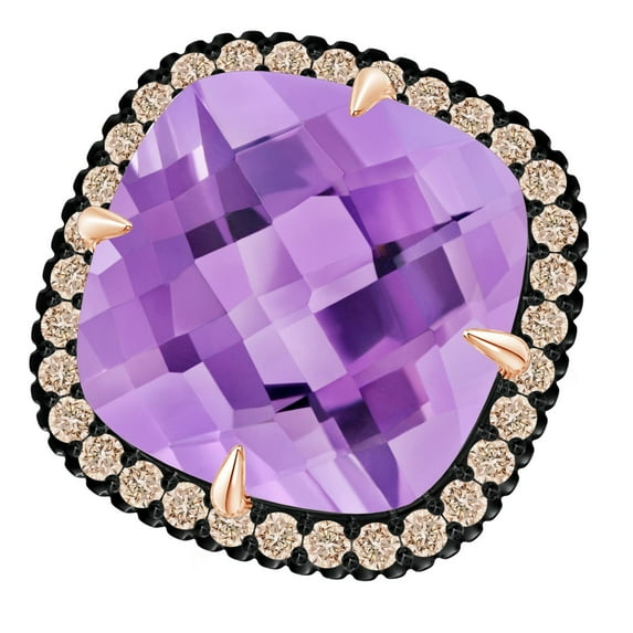 ANGARA Natural Claw-Set Cushion 13.5 ct Amethyst Halo Ring with Filigree in 14K Rose Gold for Women (Size-15mm) | February Birthstone, Anniversary, Jewelry Gift for Women | Natural Amethyst Ring