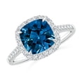 thumbnail image 1 of ANGARA Natural 2.4 ct London Blue Topaz & Diamond Halo Ring in 14K White Gold for Women (Size-8mm) | November Birthstone, Anniversary, Jewelry Gift for Women | Natural London Blue Topaz Ring, 1 of 9