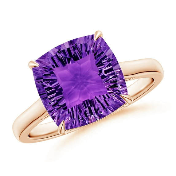ANGARA Natural Claw-Set Cushion 3.5 ct Amethyst Solitaire Cocktail Ring in 14K Rose Gold for Women (Size-10mm) | February Birthstone, Anniversary, Jewelry Gift for Women | Natural Amethyst Ring