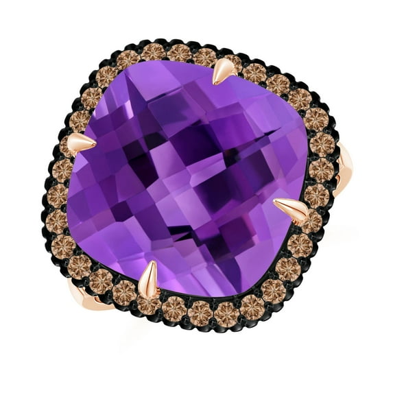 ANGARA Natural Claw-Set Cushion 8 ct Amethyst Halo Ring with Filigree in 14K Rose Gold for Women (Size-13mm) | February Birthstone, Anniversary, Jewelry Gift for Women | Natural Amethyst Ring