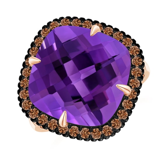 ANGARA Natural Claw-Set Cushion 8 ct Amethyst Halo Ring with Filigree in 14K Rose Gold for Women (Size-13mm) | February Birthstone, Anniversary, Jewelry Gift for Women | Natural Amethyst Ring