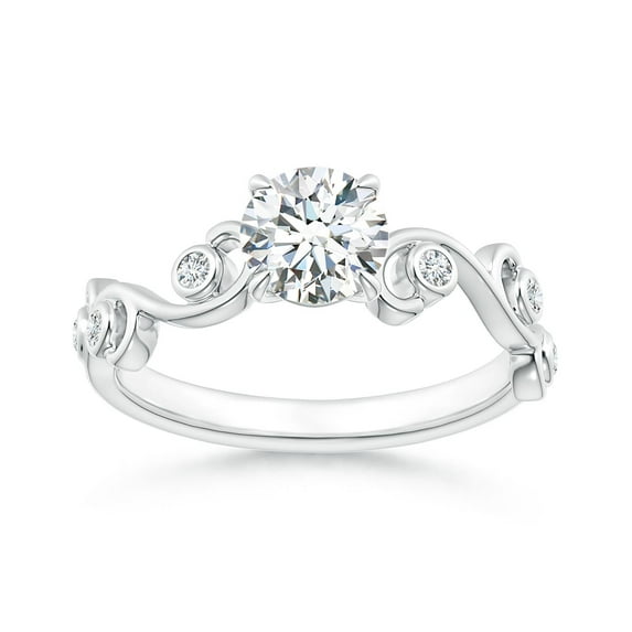 ANGARA Natural Claw Set Diamond Ivy Scroll Ring in 14K White Gold for Women (Size-5.4mm| Color-G| Clarity-VS2) | April Birthstone, Birthday, Anniversary, Jewelry Gift for Women | Natural Diamond Ring