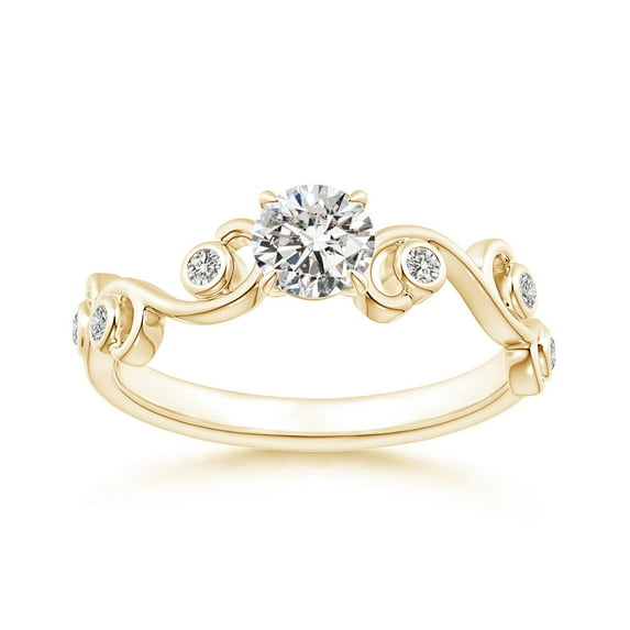 ANGARA Natural Claw Set Diamond Ivy Scroll Ring in 14K Yellow Gold for Women (Size-4.5mm| Color-I-J| Clarity-I1-I2) | April Birthstone, Anniversary, Jewelry Gift for Women | Natural Diamond Ring