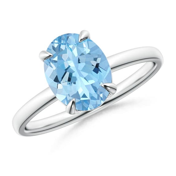 ANGARA Natural Claw-Set Oval 1.5 ct Aquamarine Solitaire Engagement Ring in 14K White Gold for Women (Size-9x7mm) | March Birthstone, Anniversary, Jewelry Gift for Women | Natural Aquamarine Ring