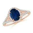 thumbnail image 1 of ANGARA Natural Claw-Set Oval 1.55 ct Blue Sapphire Split Shank Halo Ring in 14K Rose Gold for Women (Size-8x6mm) | September Birthstone, Anniversary, Jewelry Gift for Women | Natural Sapphire Ring, 1 of 9