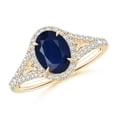 thumbnail image 1 of ANGARA Natural Claw-Set Oval 1.55 ct Blue Sapphire Split Shank Halo Ring in 14K Yellow Gold for Women (Size-8x6mm) | September Birthstone, Anniversary, Jewelry Gift for Women | Natural Sapphire Ring, 1 of 9