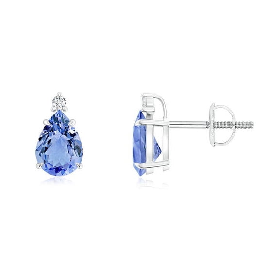 ANGARA Natural Claw-Set Pear 1.3 ct Tanzanite Solitaire Stud Earrings in 14K White Gold for Women (Size-7x5mm) | December Birthstone, Anniversary, Jewelry Gift for Women | Natural Tanzanite Earrings