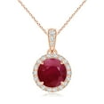 thumbnail image 1 of ANGARA Natural Claw-Set Round 1.4 ct Ruby Pendant with Diamond Halo in 14K Rose Gold for Women (Size-7mm) | July Birthstone, Birthday, Anniversary, Jewelry Gift for Women | Natural Ruby Necklace, 1 of 7
