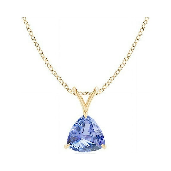ANGARA Natural Claw-Set Trillion Tanzanite V-Bale Pendant in 14K Yellow Gold for Women (Size-5mm) | December Birthstone, Birthday, Anniversary, Jewelry Gift for Women | Natural Tanzanite Necklace