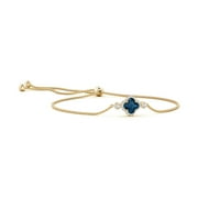 ANGARA Natural Clover-Shaped 1.6 ct London Blue Topaz Bolo Bracelet with Diamonds in 14K Yellow Gold for Women (Size-7mm) | November Birthstone Jewelry for Women | London Blue Topaz Bracelet