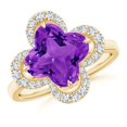 thumbnail image 1 of ANGARA Natural Clover-Shaped 3.3 ct Amethyst Halo Engagement Ring in 14K Yellow Gold for Women (Size-9mm) | February Birthstone, Birthday, Anniversary, Jewelry Gift for Women | Natural Amethyst Ring, 1 of 8