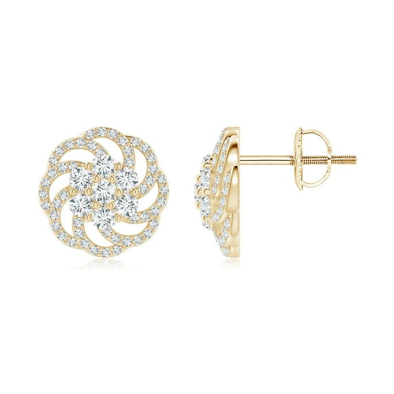 ANGARA Natural Cluster Diamond Floral Swirl Stud Earrings in 14K Yellow Gold for Women (Size-2.5mm| Color-G| Clarity-VS2) | Anniversary, Jewelry Gift for Women | Natural Diamond Earrings