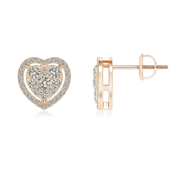ANGARA Natural Cluster Diamond Heart Halo Stud Earrings in 14K Rose Gold for Women (Size-2.6mm| Color-K| Clarity-I3) | April Birthstone, Anniversary, Jewelry Gift for Women | Natural Diamond Earrings