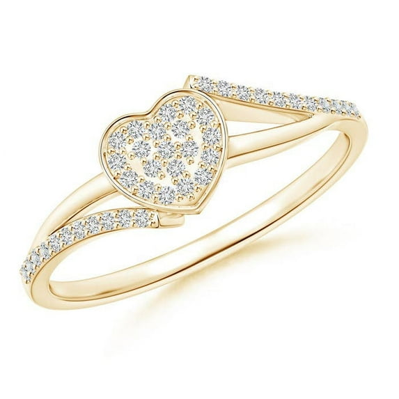 ANGARA Natural Composite Diamond Heart Bypass Ring in 14K Yellow Gold for Women (Size-0.9mm| Color-H| Clarity-SI2) | April Birthstone, Anniversary, Jewelry Gift for Women | Natural Diamond Ring