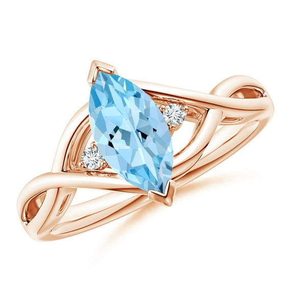 ANGARA Natural Criss-Cross Marquise Aquamarine Solitaire Ring with Diamonds in 14K Rose Gold for Women (Size-10x5mm) | March Birthstone, Anniversary, Jewelry Gift for Women | Natural Aquamarine Ring