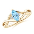 thumbnail image 1 of ANGARA Natural Criss-Cross Marquise Aquamarine Solitaire Ring with Diamonds in 14K Yellow Gold for Women (Size-8x4mm) | March Birthstone, Anniversary, Jewelry Gift for Women | Natural Aquamarine Ring, 1 of 8