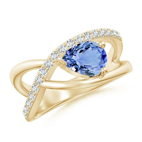 ANGARA Natural Criss Cross Pear Shaped 1.1 ct Tanzanite Ring with Diamonds in 14K Yellow Gold for Women (Size-8x6mm) | December Birthstone, Anniversary Jewelry Gift for Women | Natural Tanzanite Ring