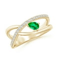 thumbnail image 1 of ANGARA Natural Criss Cross Pear Shaped Emerald Ring with Diamond Accents in 14K Yellow Gold for Women (Size-5x3mm) | May Birthstone, Anniversary, Jewelry Gift for Women | Natural Emerald Ring, 1 of 9