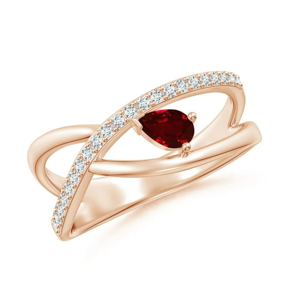 ANGARA Natural Criss Cross Pear Shaped Ruby Ring with Diamond Accents in 14K Rose Gold for Women (Size-5x3mm) | July Birthstone, Birthday, Anniversary, Jewelry Gift for Women | Natural Ruby Ring