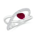 thumbnail image 1 of ANGARA Natural Criss Cross Pear Shaped Ruby Ring with Diamond Accents in 14K White Gold for Women (Size-6x4mm) | July Birthstone, Birthday, Anniversary, Jewelry Gift for Women | Natural Ruby Ring, 1 of 8