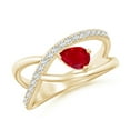 thumbnail image 1 of ANGARA Natural Criss Cross Pear Shaped Ruby Ring with Diamond Accents in 14K Yellow Gold for Women (Size-6x4mm) | July Birthstone, Birthday, Anniversary, Jewelry Gift for Women | Natural Ruby Ring, 1 of 9