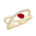 thumbnail image 1 of ANGARA Natural Criss Cross Pear Shaped Ruby Ring with Diamond Accents in 14K Yellow Gold for Women (Size-5x3mm) | July Birthstone Jewelry for Her, 1 of 9