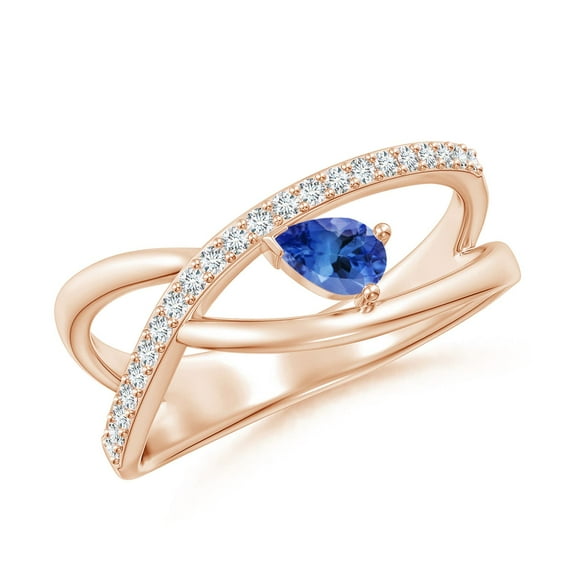 ANGARA Natural Criss Cross Pear Shaped Tanzanite Ring with Diamond Accents in 14K Rose Gold for Women (Size-5x3mm) | December Birthstone, Anniversary, Jewelry Gift for Women | Natural Tanzanite Ring
