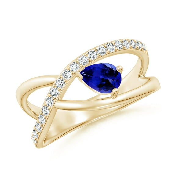 ANGARA Natural Criss Cross Pear Shaped Tanzanite Ring with Diamonds in 14K Yellow Gold for Women (Size-6x4mm) | December Birthstone, Anniversary, Jewelry Gift for Women | Natural Tanzanite Ring