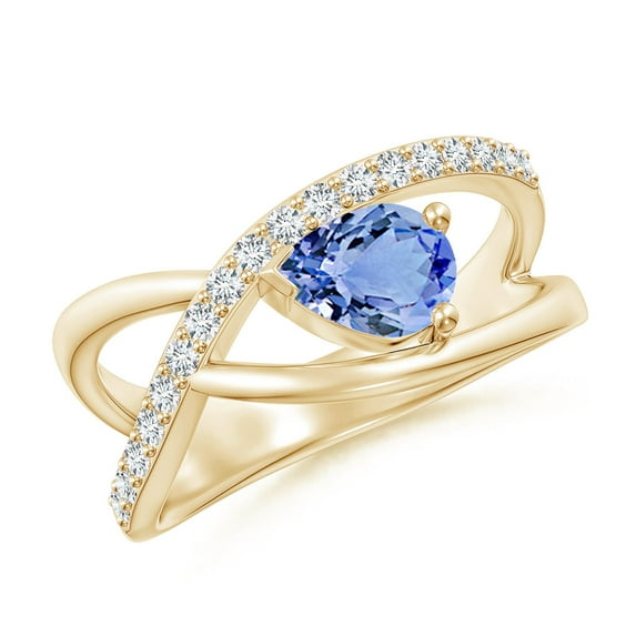 ANGARA Natural Criss Cross Pear Shaped Tanzanite Ring with Diamonds in 14K Yellow Gold for Women (Size-7x5mm) | December Birthstone, Anniversary, Jewelry Gift for Women | Natural Tanzanite Ring