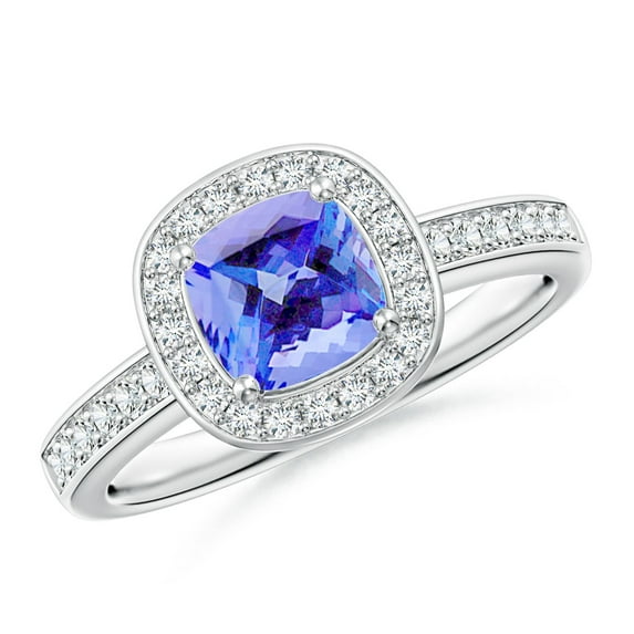 ANGARA Natural Cushion 1.05 ct Tanzanite Engagement Ring with Diamonds in 14K White Gold for Women (Size-6mm) | December Birthstone, Anniversary, Jewelry Gift for Women | Natural Tanzanite Ring