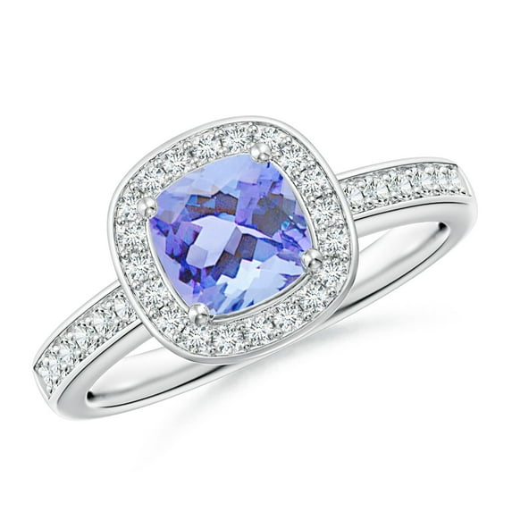 ANGARA Natural Cushion 1.05 ct Tanzanite Engagement Ring with Diamonds in 14K White Gold for Women (Size-6mm) | December Birthstone, Anniversary, Jewelry Gift for Women | Natural Tanzanite Ring