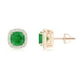 thumbnail image 1 of ANGARA Natural Cushion 1.1 ct Emerald Studs with Diamond Halo in 14K Rose Gold for Women (Size-5mm) | May Birthstone, Birthday, Anniversary, Jewelry Gift for Women | Natural Emerald Earrings, 1 of 7