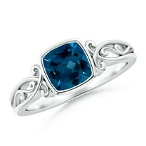 ANGARA Natural Cushion 1.1 ct London Blue Topaz Solitaire Ring in 14K White Gold for Women (Size-6mm) | November Birthstone, Anniversary, Jewelry Gift for Women | Natural London Blue Topaz Ring