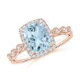 thumbnail image 1 of ANGARA Natural Cushion 1.2 ct Aquamarine Halo Ring with Marquise Motifs in 14K Rose Gold for Women (Size-8x6mm) | March Birthstone, Anniversary, Jewelry Gift for Women | Natural Aquamarine Ring, 1 of 9
