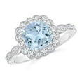 thumbnail image 1 of ANGARA Natural Cushion 1.4 ct Aquamarine Ring with Floral Halo in 14K White Gold for Women (Size-7mm) | March Birthstone, Birthday, Anniversary, Jewelry Gift for Women | Natural Aquamarine Ring, 1 of 9