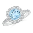 thumbnail image 1 of ANGARA Natural Cushion 1.4 ct Aquamarine Ring with Floral Halo in 14K White Gold for Women (Size-7mm) | March Birthstone, Birthday, Anniversary, Jewelry Gift for Women | Natural Aquamarine Ring, 1 of 9