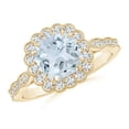 thumbnail image 1 of ANGARA Natural Cushion 1.4 ct Aquamarine Ring with Floral Halo in 14K Yellow Gold for Women (Size-7mm) | March Birthstone, Birthday, Anniversary, Jewelry Gift for Women | Natural Aquamarine Ring, 1 of 9