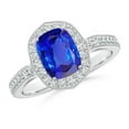 thumbnail image 1 of ANGARA Natural Cushion 1.6 ct Tanzanite Halo Ring in 14K White Gold for Women (Size-8x6mm) | December Birthstone, Birthday, Anniversary, Jewelry Gift for Women | Natural Tanzanite Ring, 1 of 7