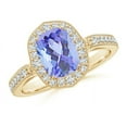 thumbnail image 1 of ANGARA Natural Cushion 1.6 ct Tanzanite Halo Ring in 14K Yellow Gold for Women (Size-8x6mm) | December Birthstone, Birthday, Anniversary, Jewelry Gift for Women | Natural Tanzanite Ring, 1 of 8